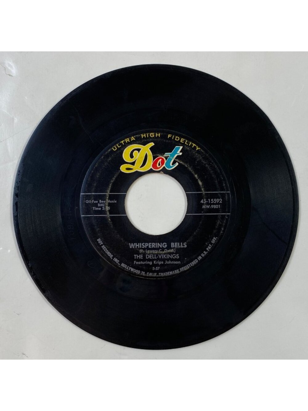 Vintage Dot Records 45 Rpm Dell Vikings Whispering Bells Doo Wop Vinyl Single